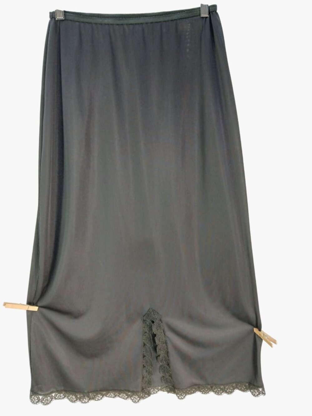 Vintage Black Nylon Half Slip Size L Lace Hem Back Vent Lorraine Office Corpcore - Picture 2 of 11